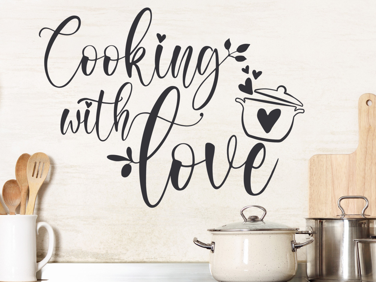 Wandtattoo Küche Cooking with love Spruch