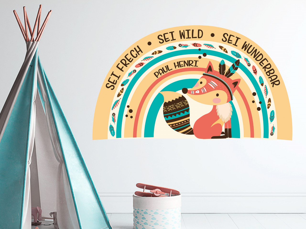 Wandtattoo Regenbogen Fuchs mit Namen personalisiert