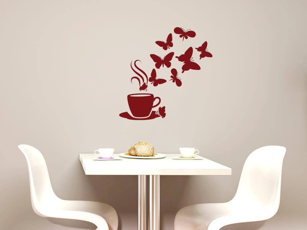 Wandtattoo Kaffeetasse mit Schmetterlingen