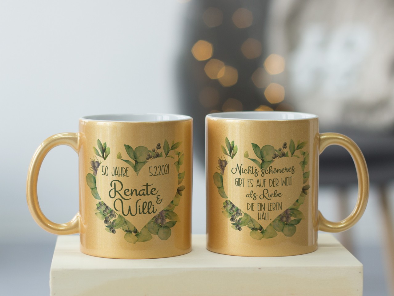 Geschenkbox Goldene Hochzeit, Tassen personalisiert mit...