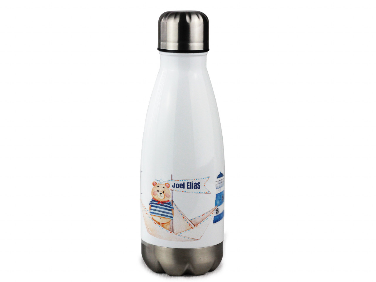 Trinkflasche personalisiert mit Namen Matrose mit Leuchtturm