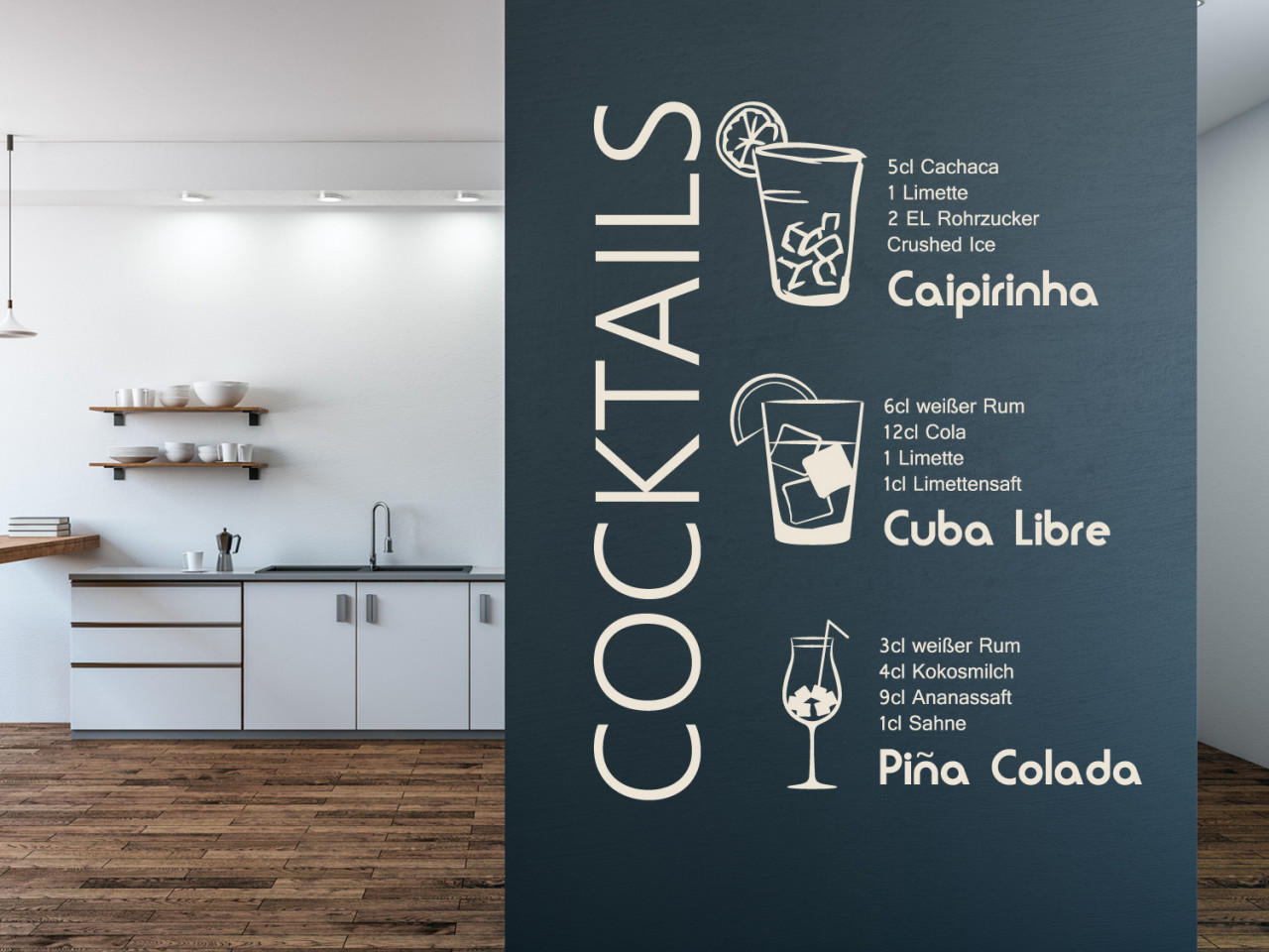 Wandtattoo Rezepte für Küche Cocktails Caipirinha Cuba