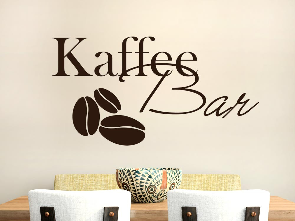 Wandtattoo Spruch Kaffee Bar und drei Kaffeebohnen
