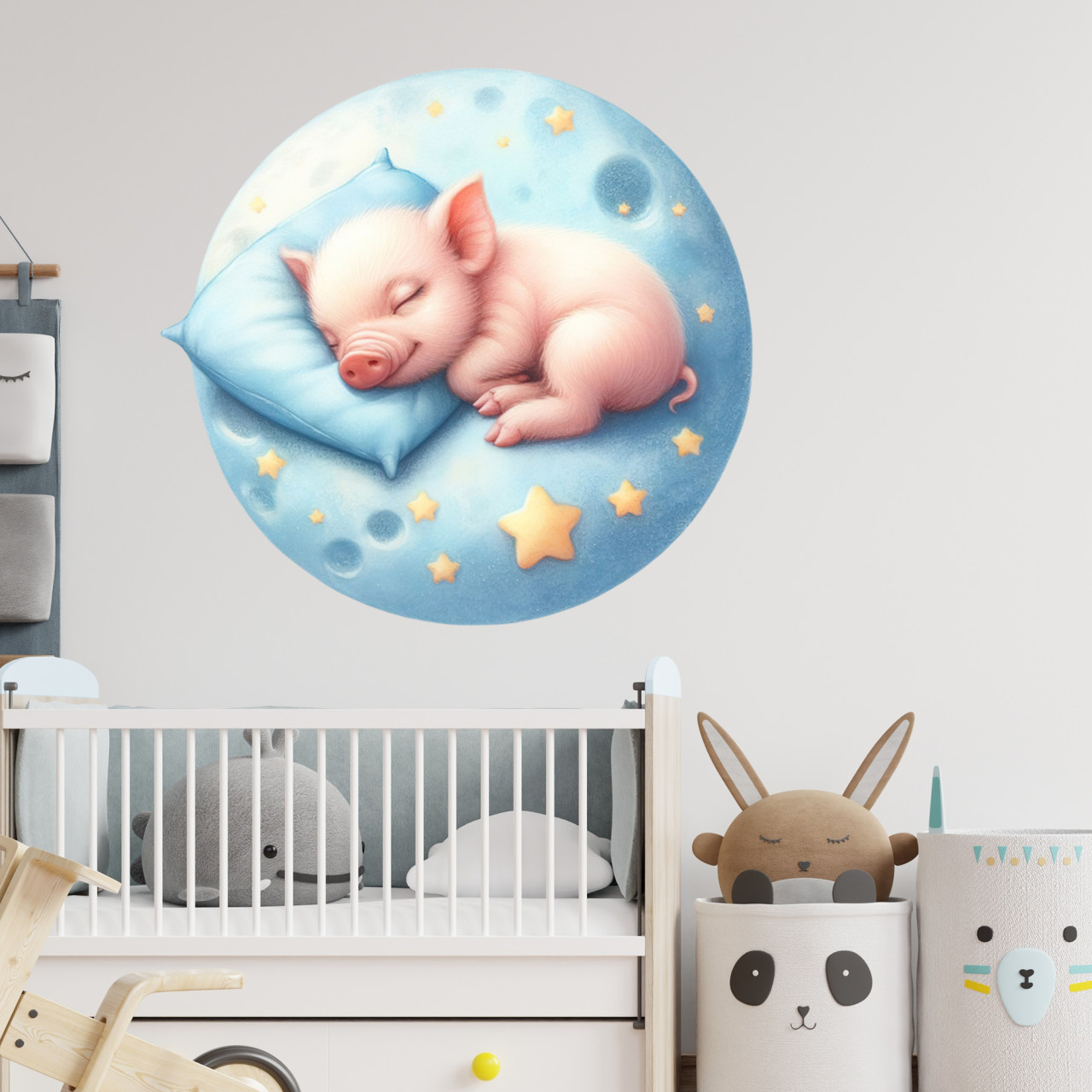 Wandtattoo Babyzimmer Junge Baby Schwein schlafend blau