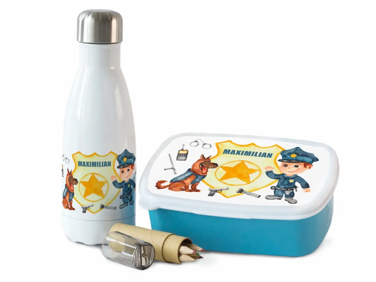 Geschenkset Trinkflasche und Brotdose mit Namen -...