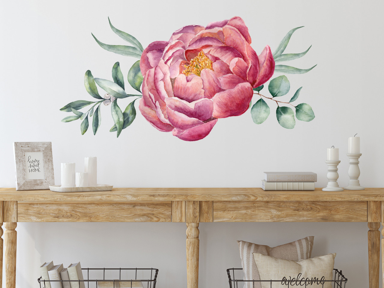 Wandtattoo Pfingstrose groß mit Eukalyptus
