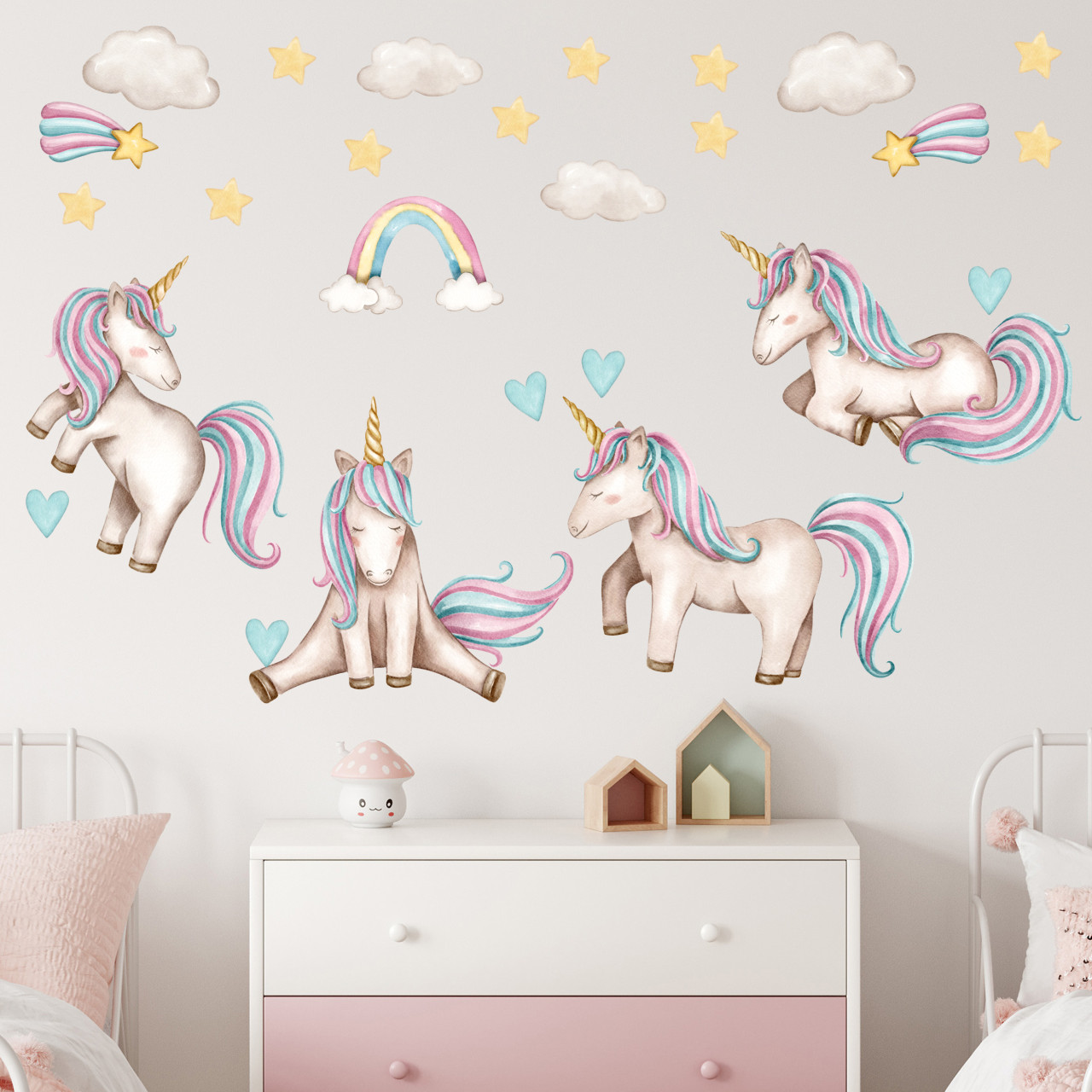 Regenbogen Wandtattoo Einhorn Set