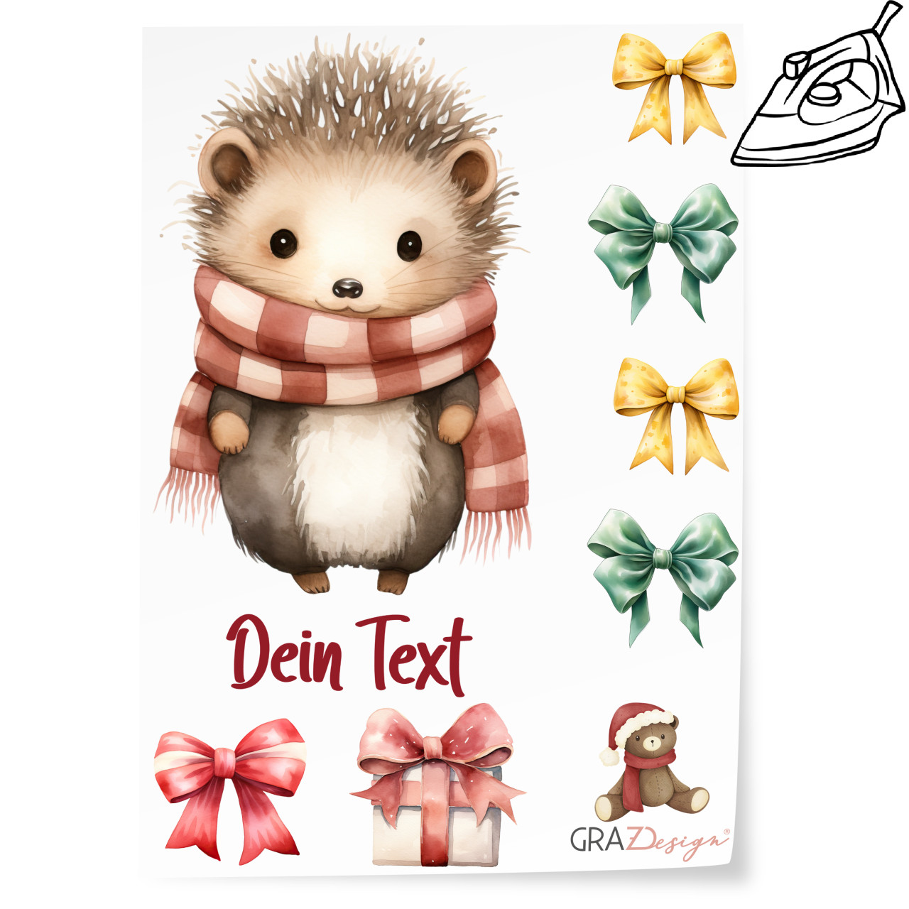 Igel Bügelbilder Set Weihnachten