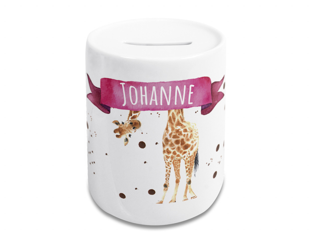 Spardose mit Namen Kinder Giraffe, personalisiert