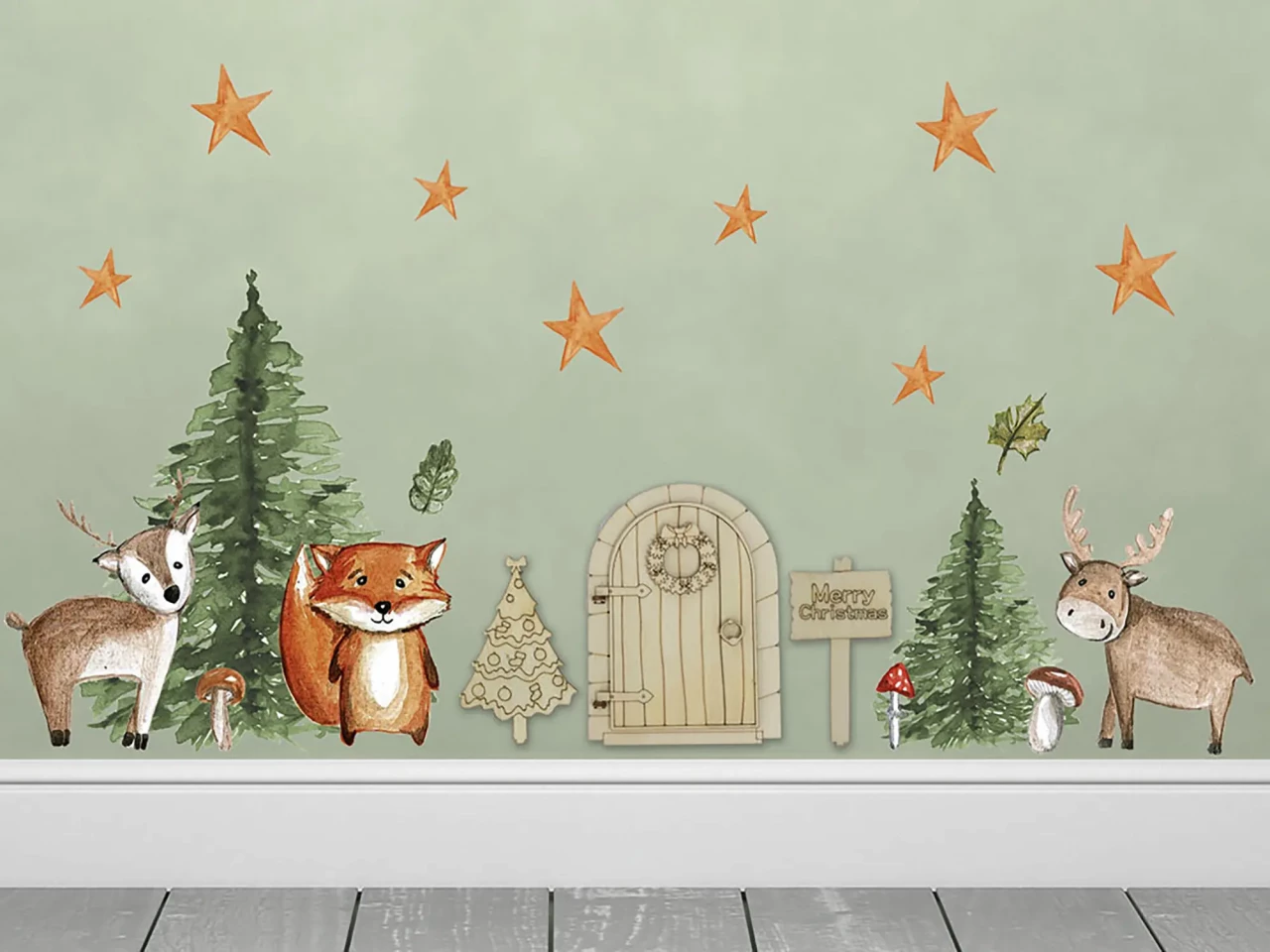 Wichtelset Miniatur Mit Tür und Wandtattoo Waldtiere