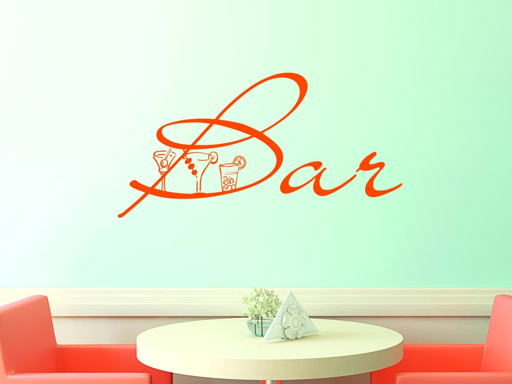 Wandtattoo Spruch Bar und 3 Cocktail Gläsern