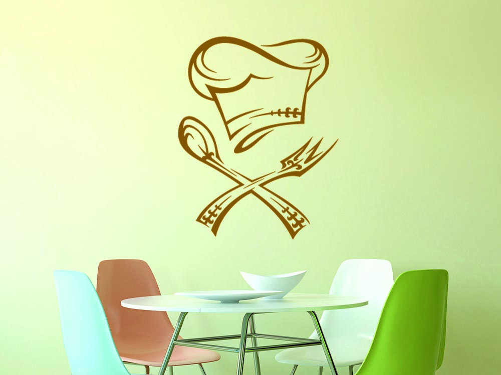 Wandtattoo Küche Kochmütze mit Besteck Symbol