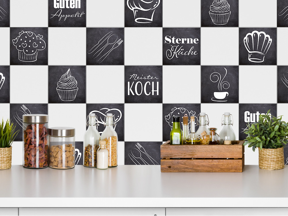 Fliesenaufkleber Sprüche Cupcakes Besteck Kochmütze