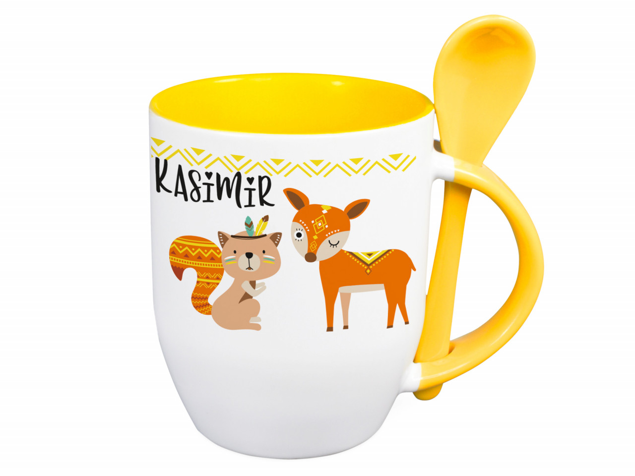 Tasse mit Löffel Name personalisiert und Tiere