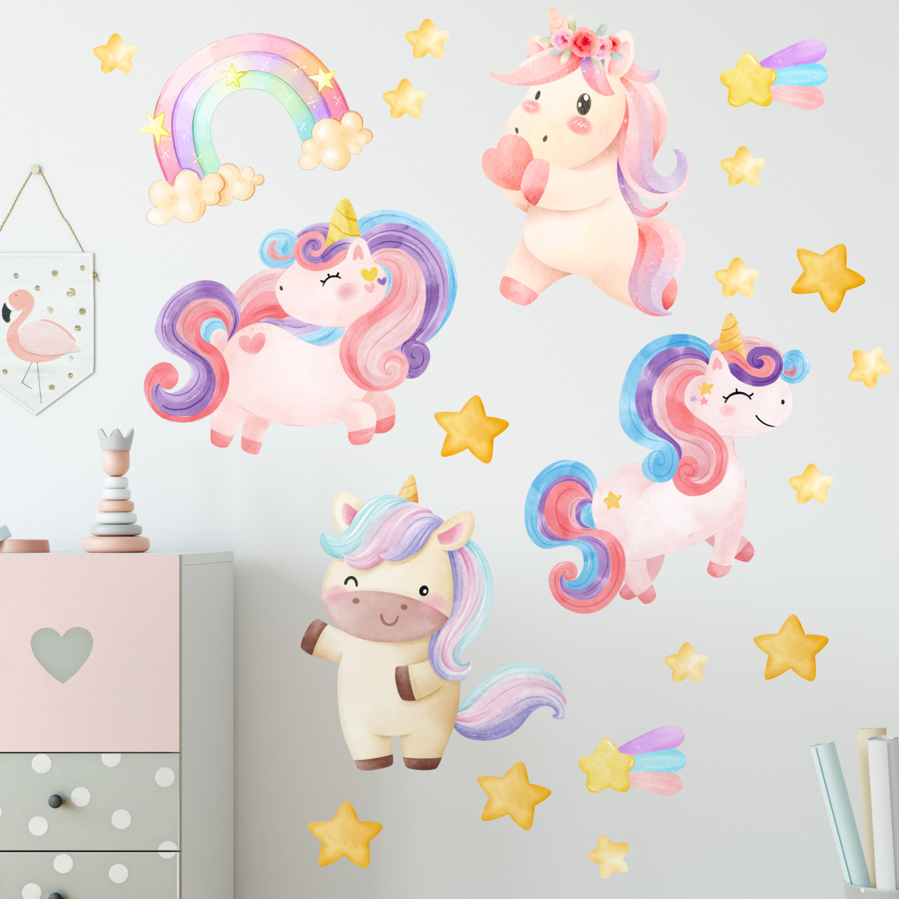 Süßes Wandtattoo Einhorn Set