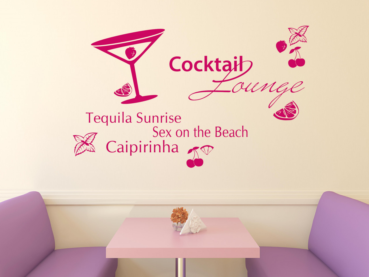 Wandtattoo Cocktail Lounge mit Glas und Früchten