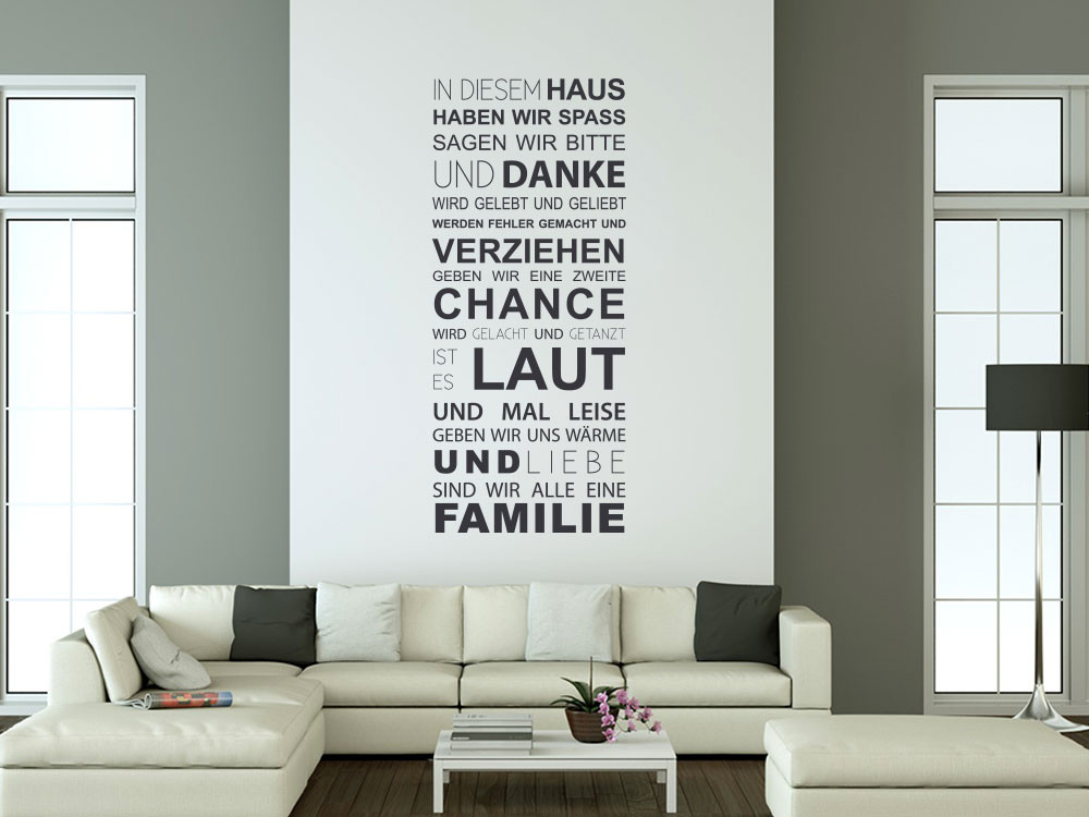 Wandtattoo Familie für Wohnzimmer Danke Familie Laut