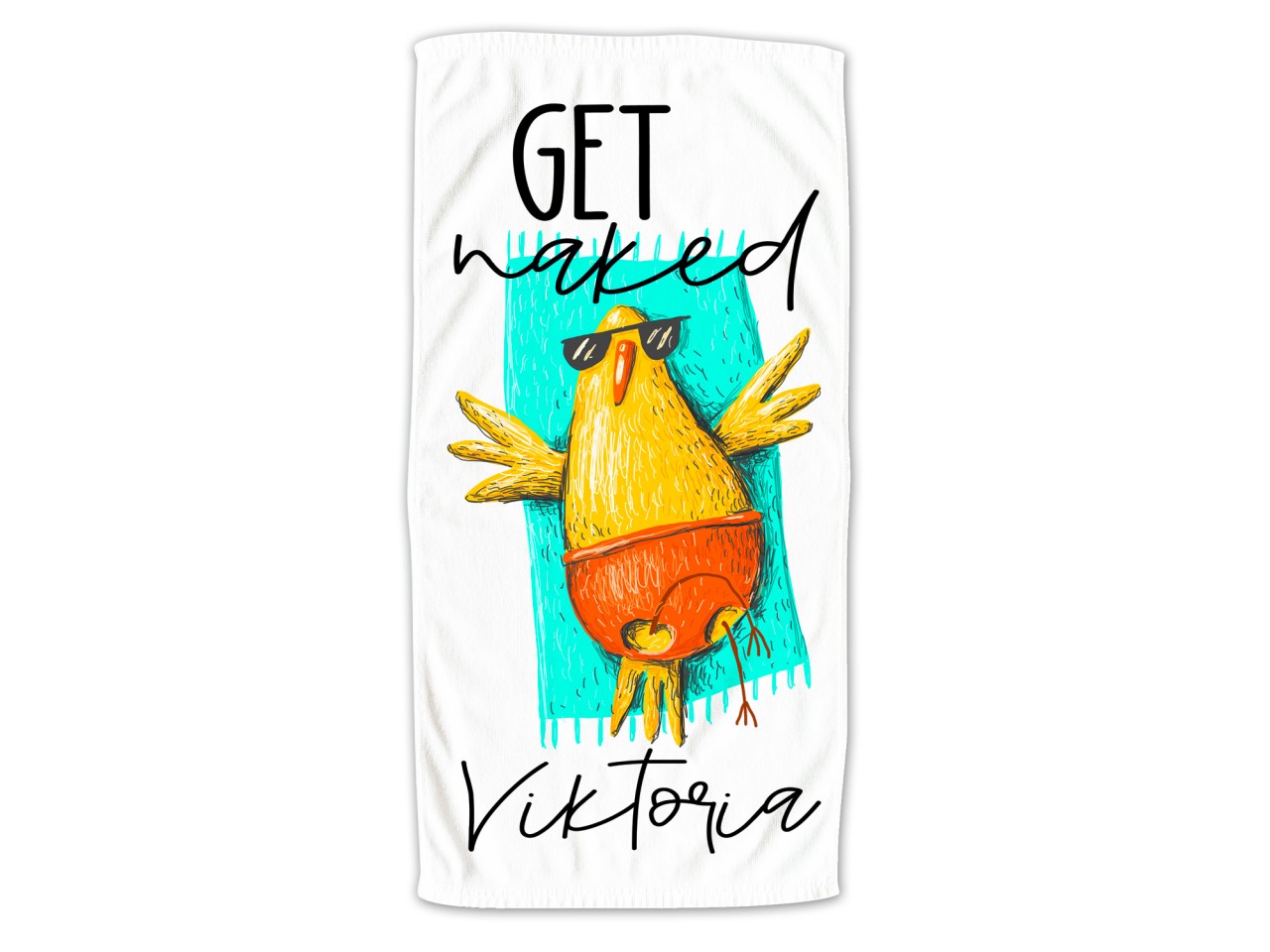 Handtuch personalisiert mit Namen - get naked - Huhn...