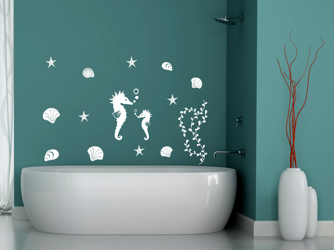 Wandtattoo Set Badezimmer Seepferdchen