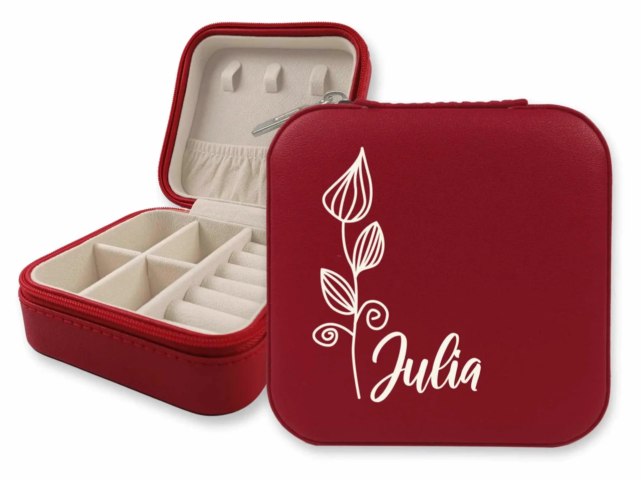 Schmuckkästchen Rot personalisiert mit Namen - Blume