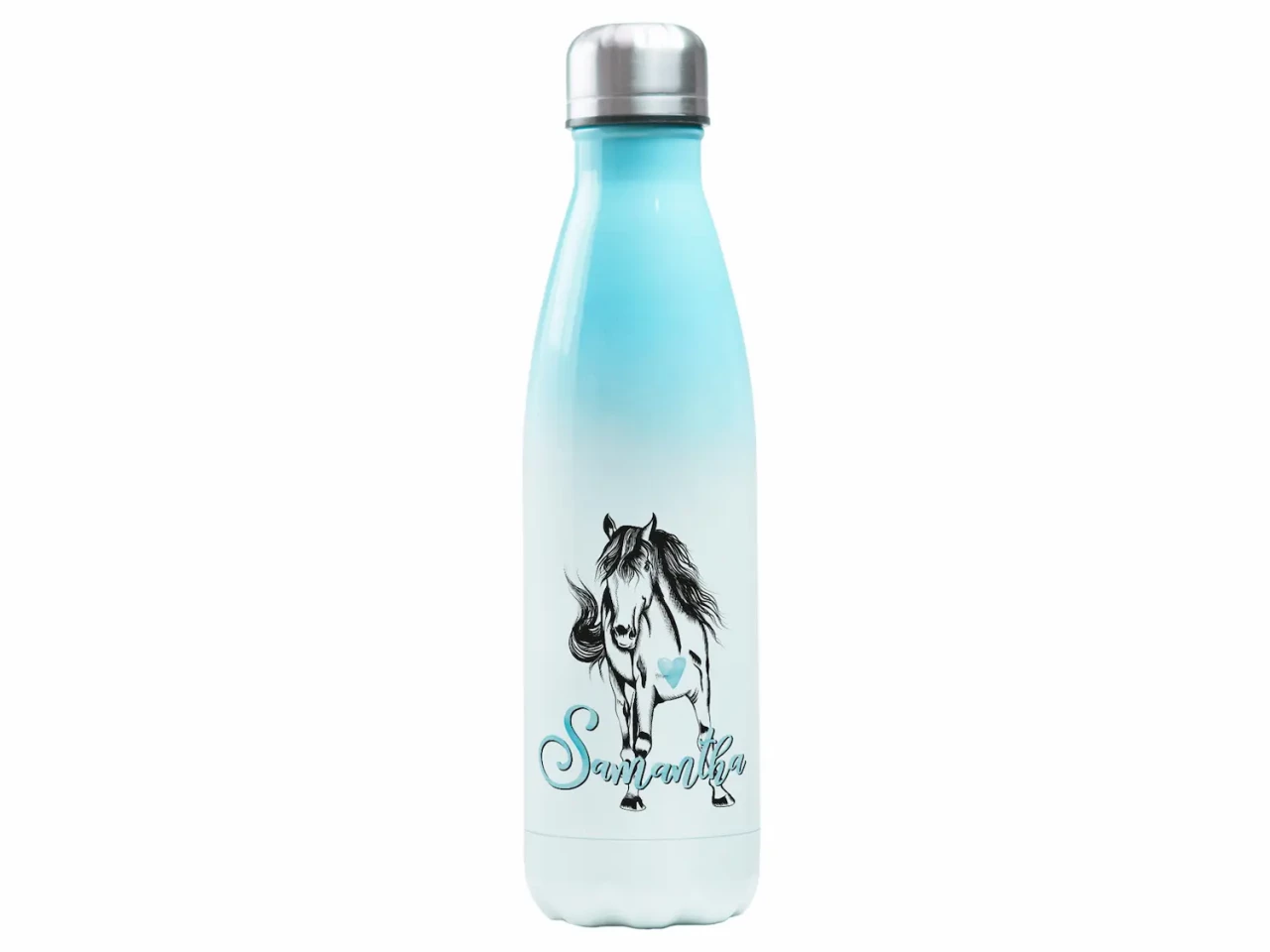 Edelstahl Trinkflasche für Kinder 500 ml - Pferd mit Herz...