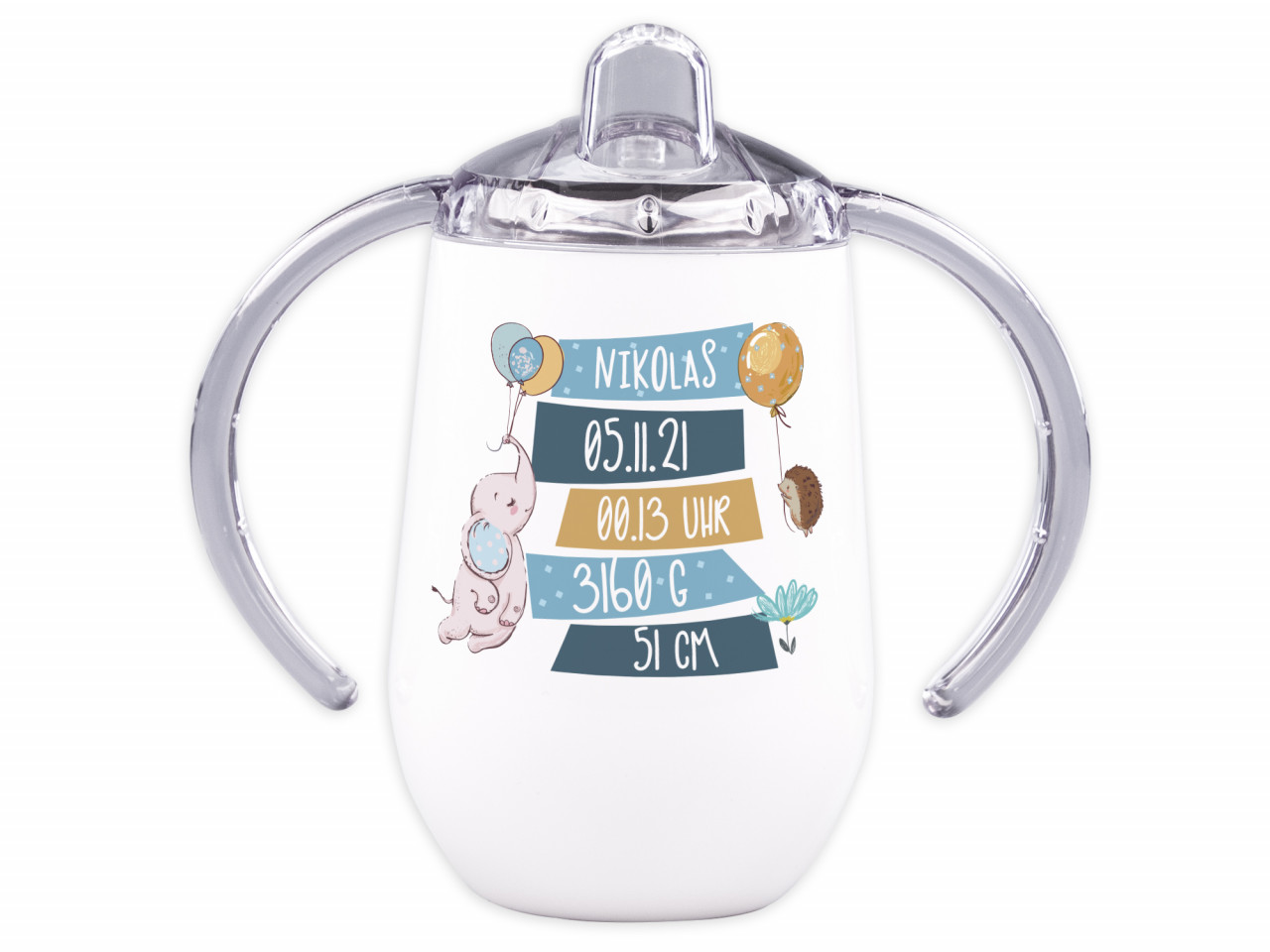 Trinklernbecher mit Griff für Babys personalisiert - Elefant