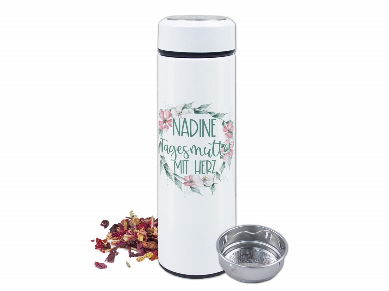 Teeflasche für Erzieher - Tagesmutter mit Herz und Blumen