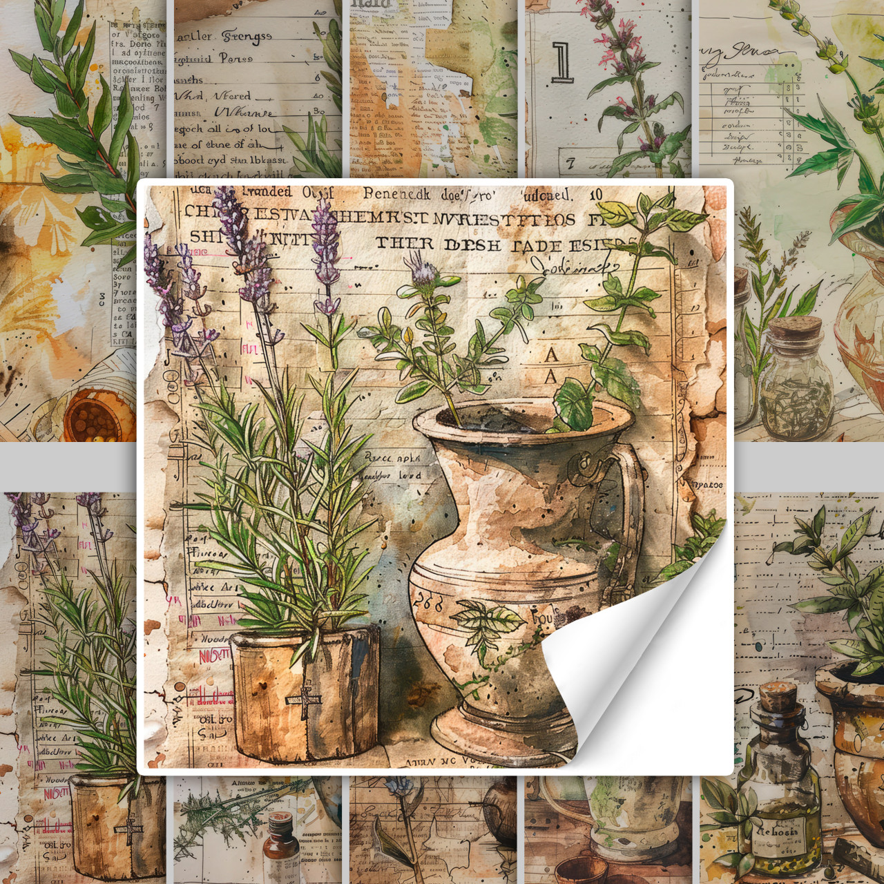 Vintage Fliesenaufkleber Küche Kräuter in grün