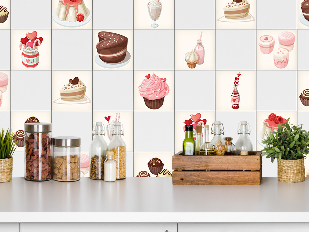 Fliesenaufkleber Set Eis Getränke Kuchen Lutscher (Set 10...