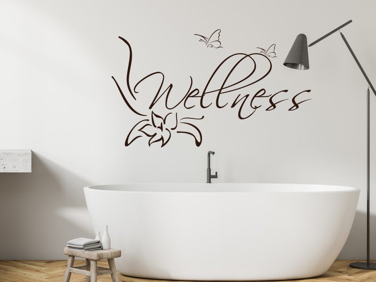 Wandtattoo Wellness mit Schmetterlingen und Blume