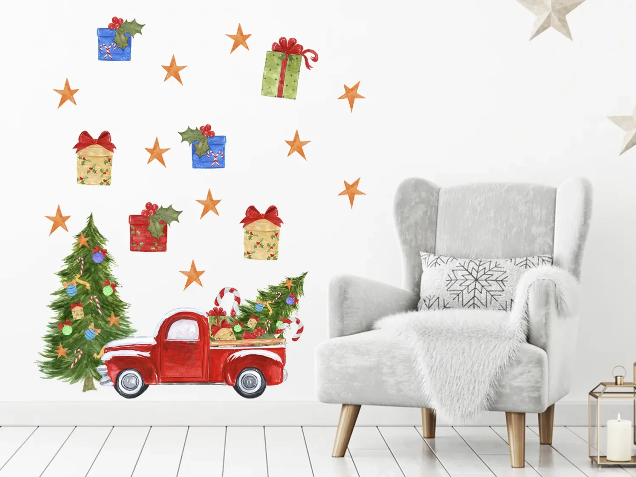 Wandtattoo Weihnachten, Set mit Tannenbaum und Auto