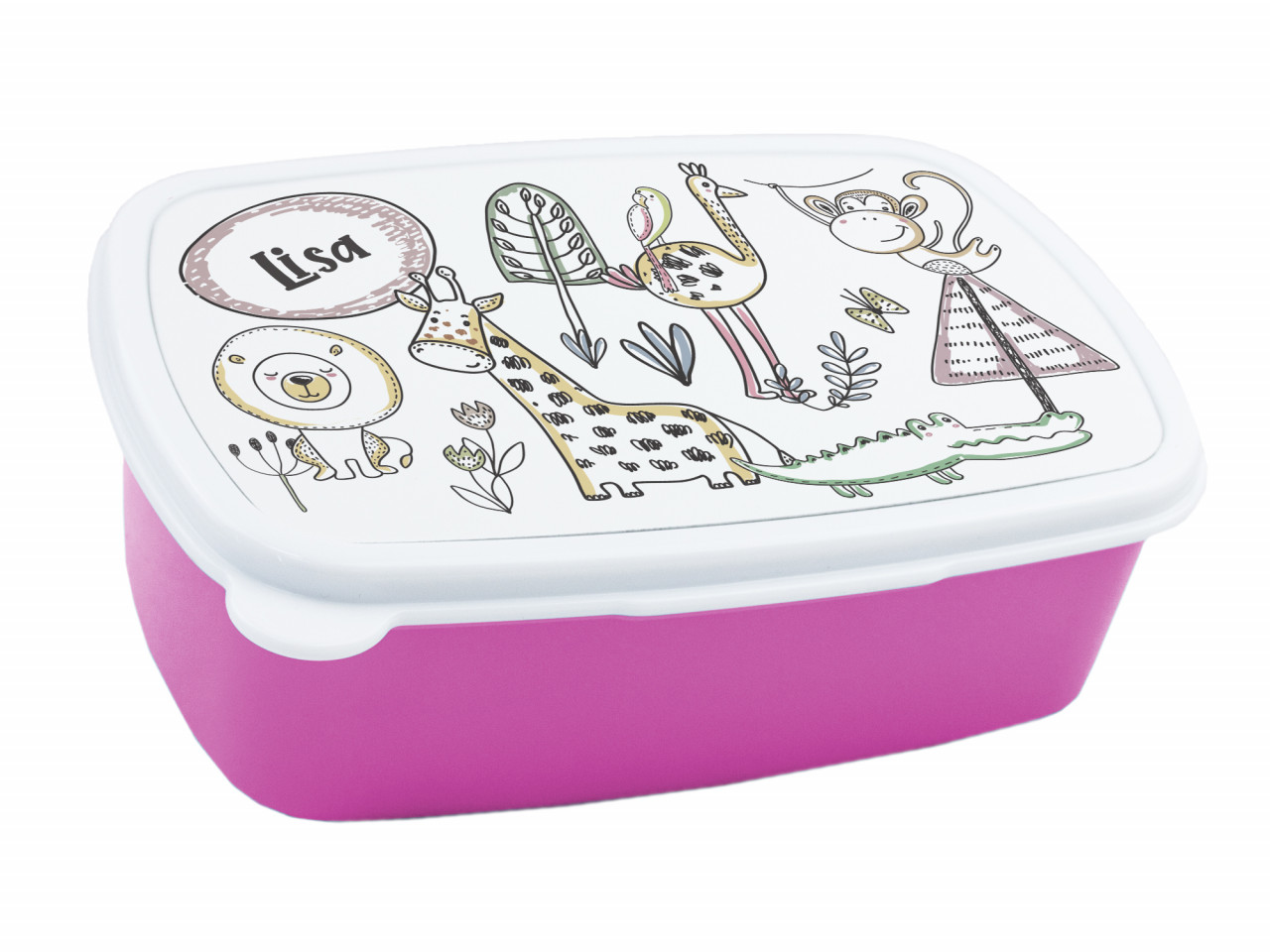 Brotdose für Mädchen, personalisiert mit Namen, Afrika Tiere