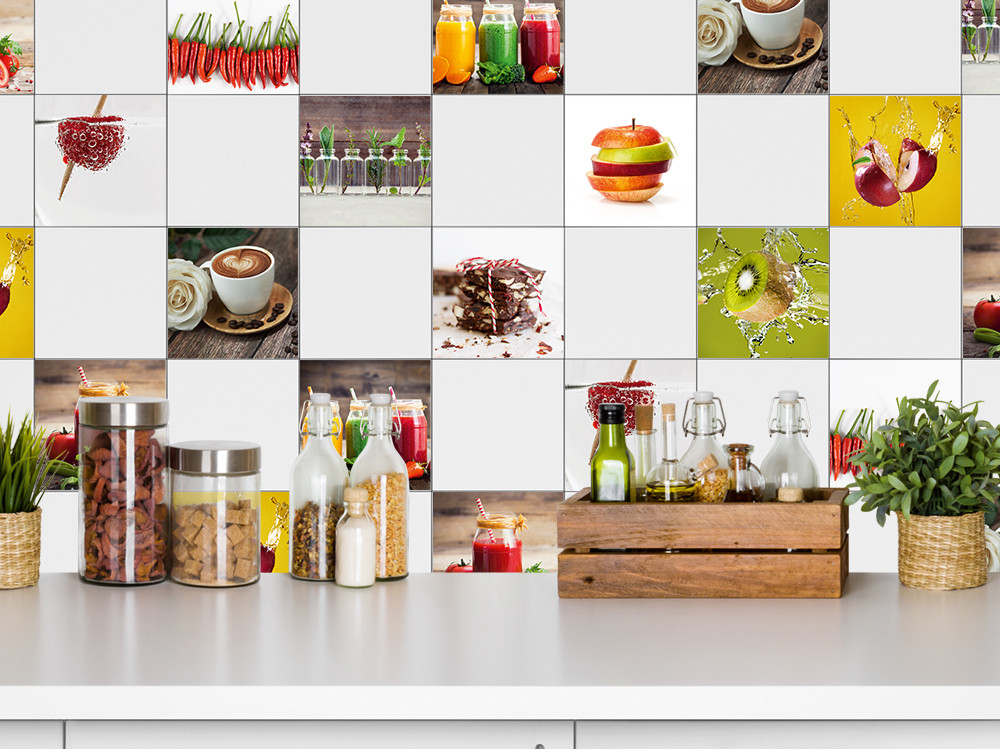 Fliesenaufkleber Set Getränke Obst Gewürze