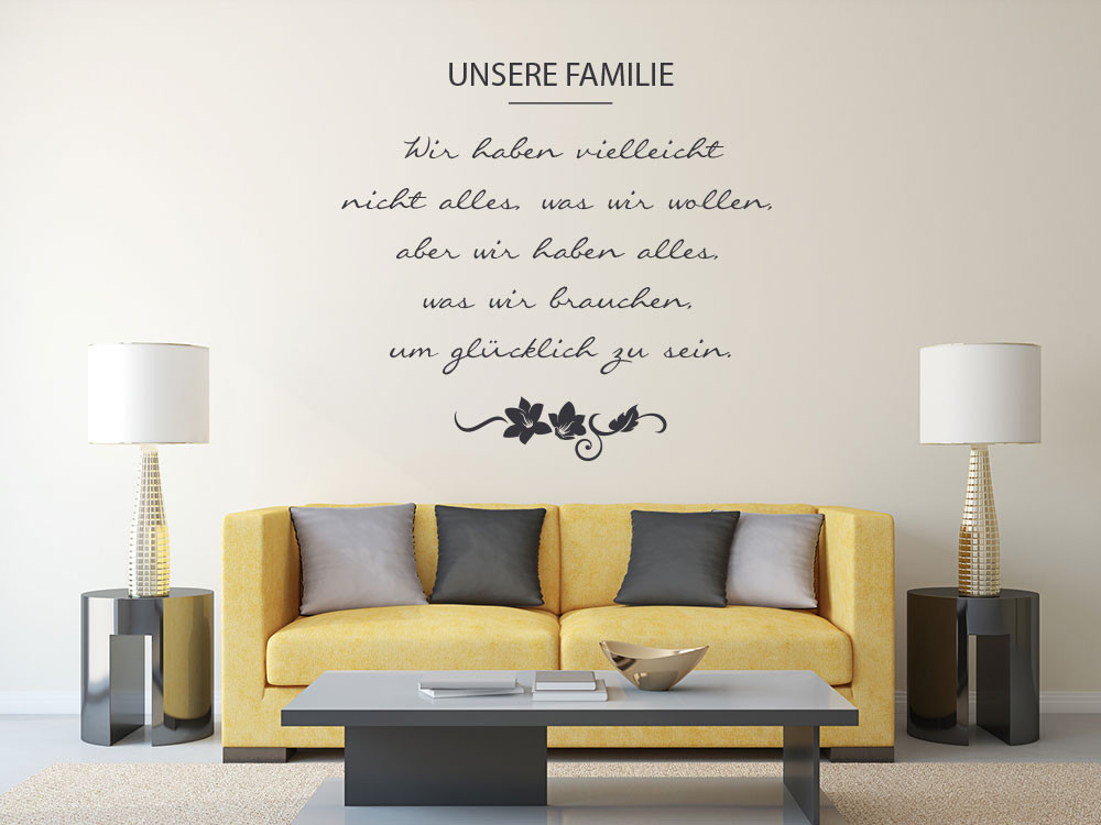 Wandtattoo Unsere Familie mit Blumen