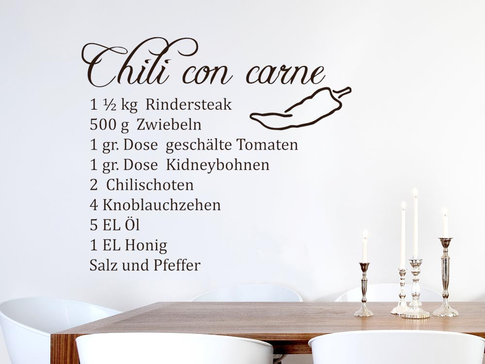 Wandtattoo Rezept Chili con carne mit Chili