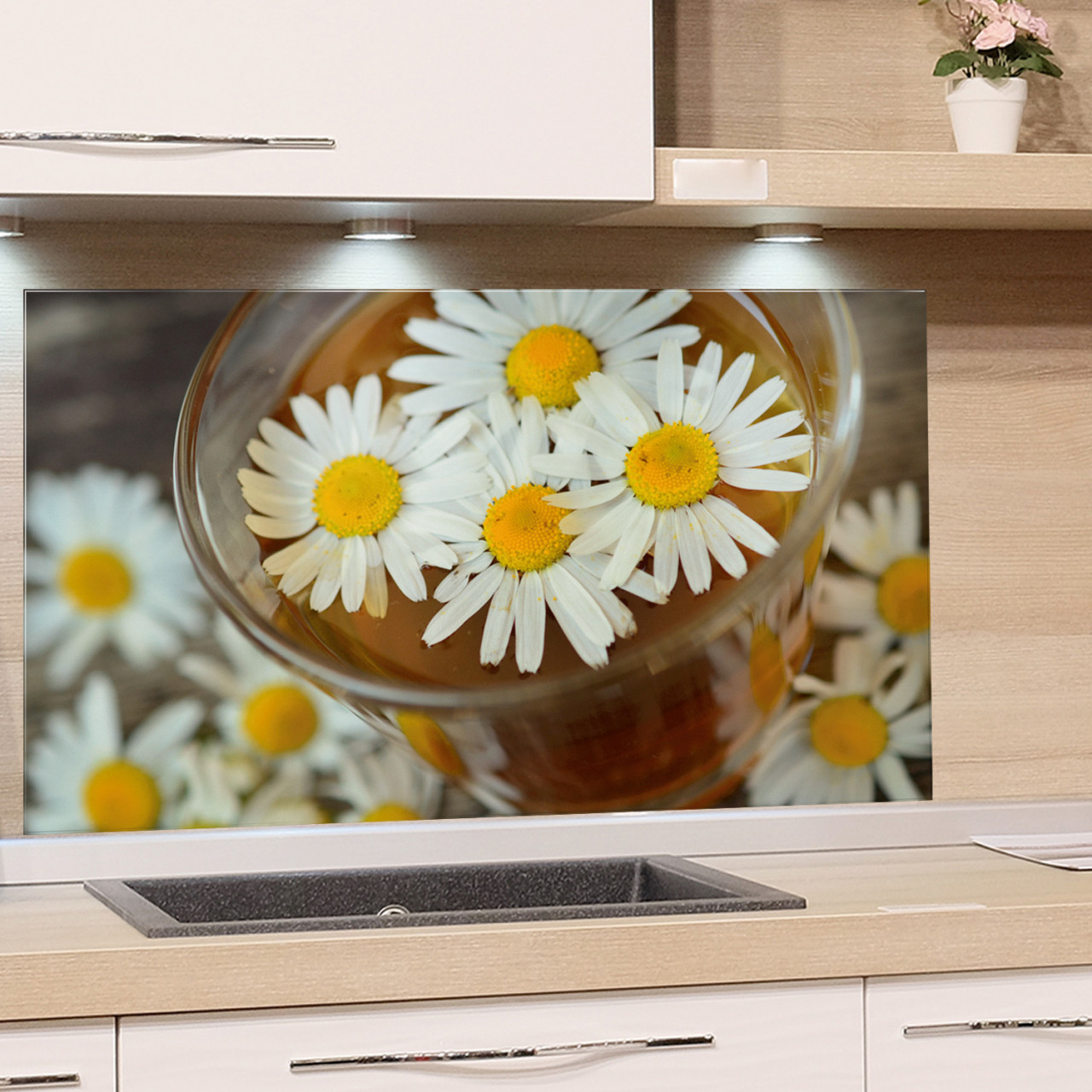 Spritzschutz Blumen Kamille Teetassee
