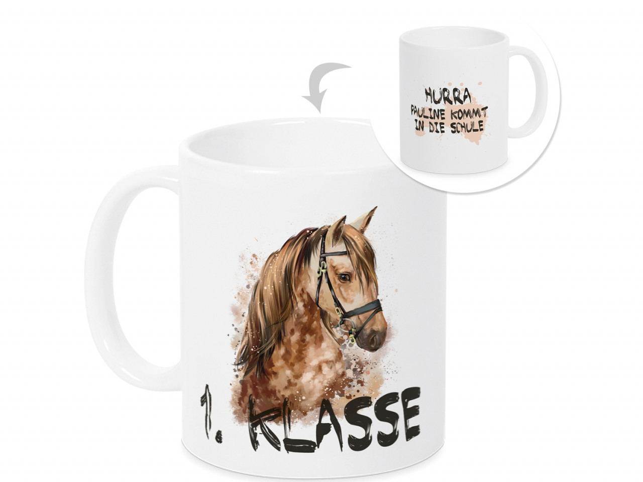 Tasse - Geschenk Einschulung Mädchen Pferd 1. Klasse mit...
