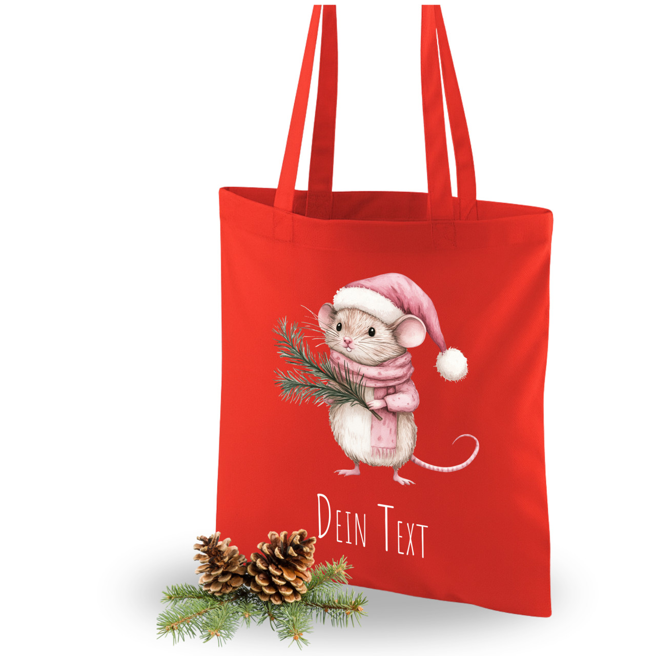 Weihnachtseinkaufstasche Rot mit Maus-Motiv