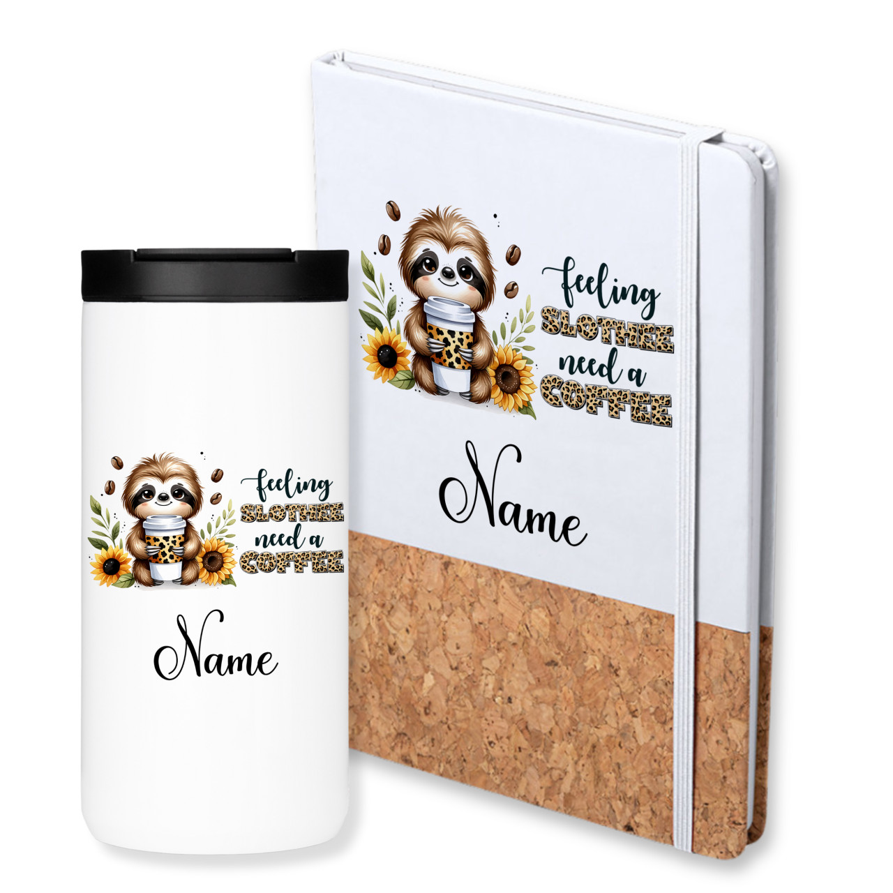 Geschenkset Thermobecher mit Notizbuch & Faueltier