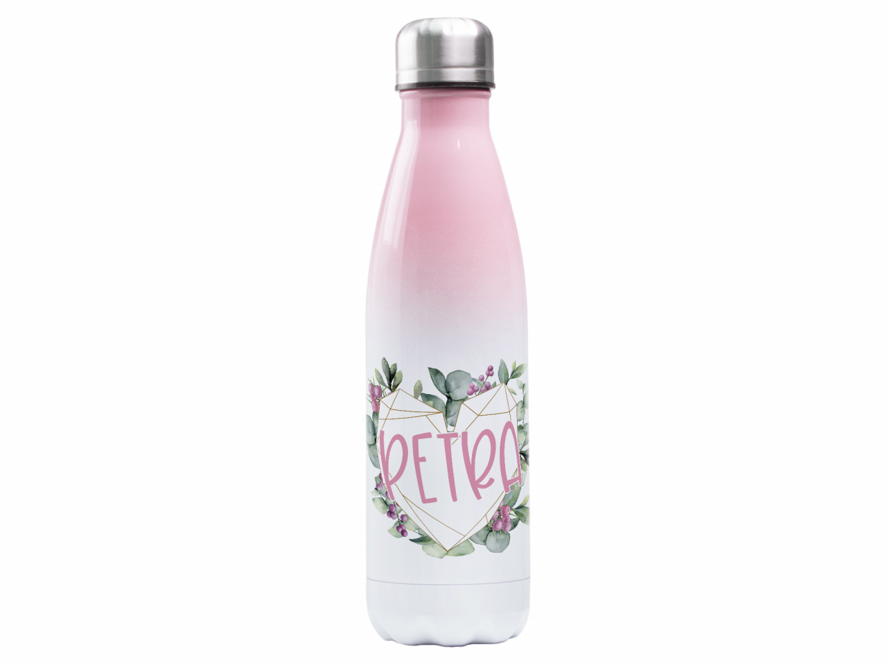 Trinkflasche rosa ♥ personalisiert - Eukalyptus Herz