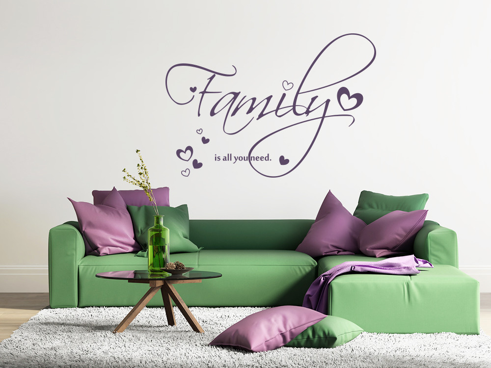 Wandtattoo Familie für Wohnzimmer Spruch Family Herzen