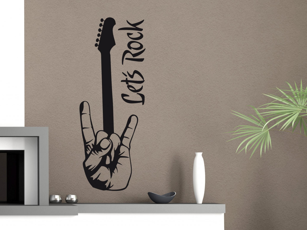 Wandtattoo Musik Spruch Let's Rock mit E-Gitarre Jugend