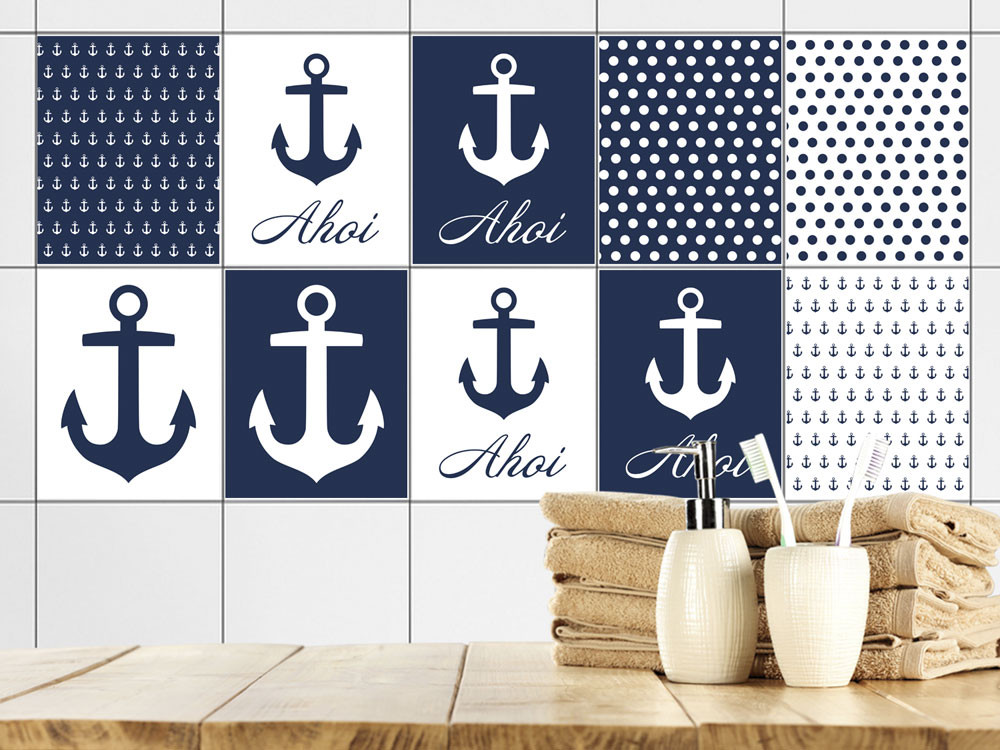 Fliesenaufkleber Bad Anker Maritim Blau Weiß