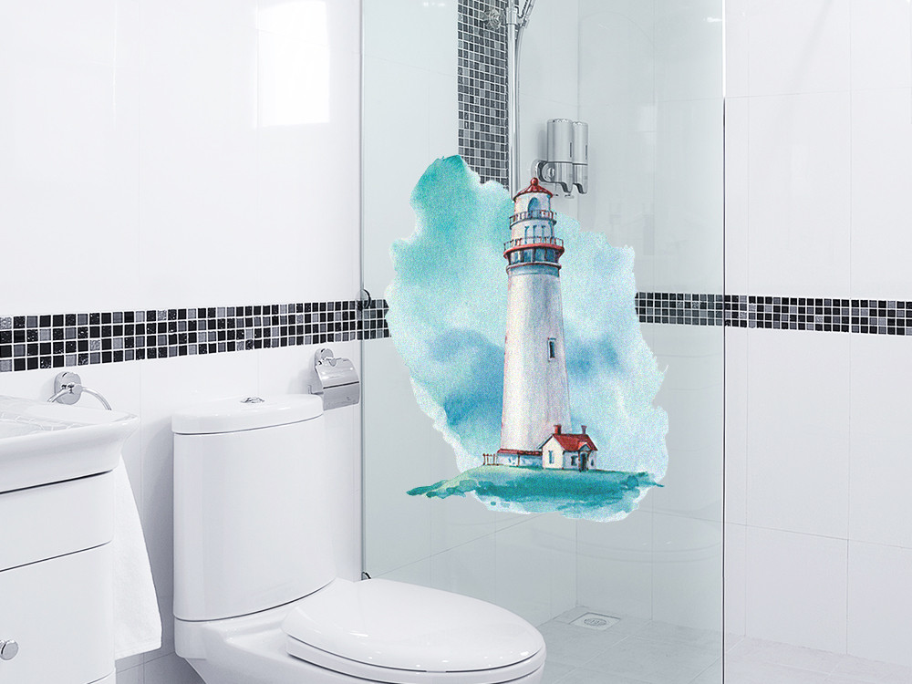 Fensteraufkleber Leuchtturm maritim, Fensterbild Bad,...