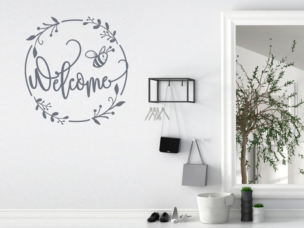 Wandtattoo Welcome mit Kranz und Biene