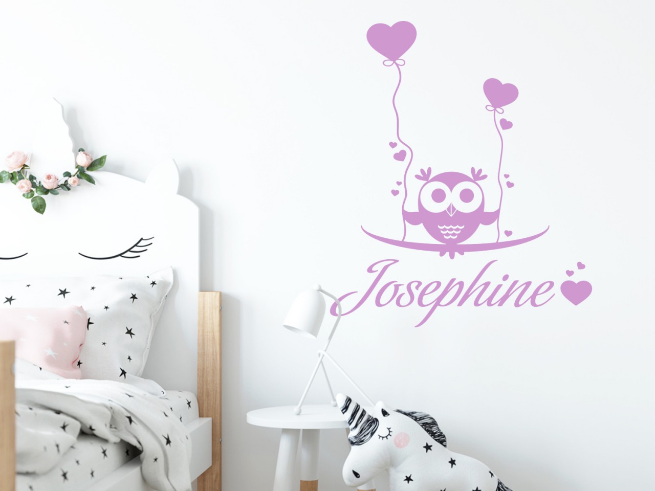 Wandtattoo für Mädchenzimmer Eule Herzen Wunschname