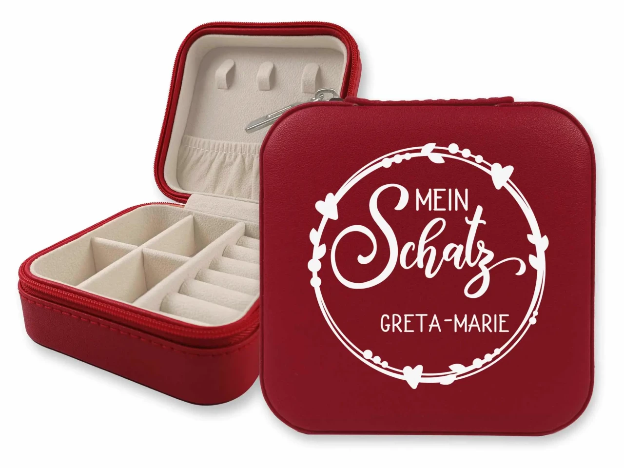 Schmuckkästchen Rot personalisiert mit Namen - mein Schatz