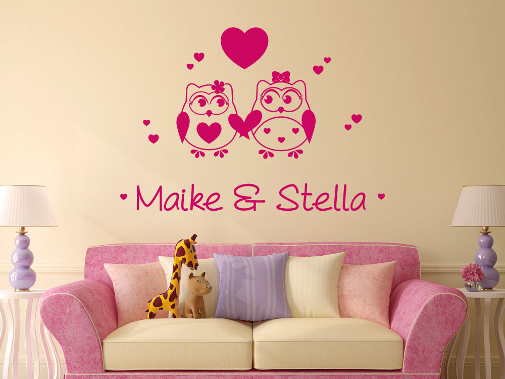Wandtattoo Eulen Wunschnamen Herzen