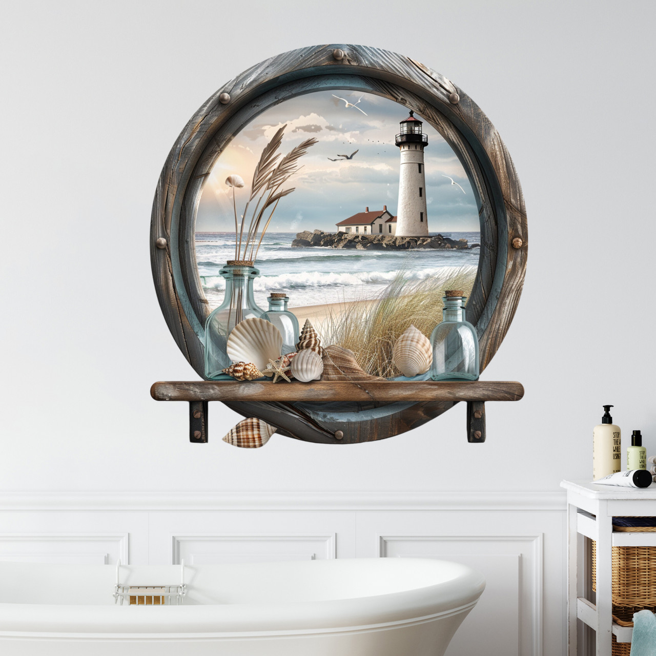 Wandtattoo maritim Bad Fenster Leuchtturm