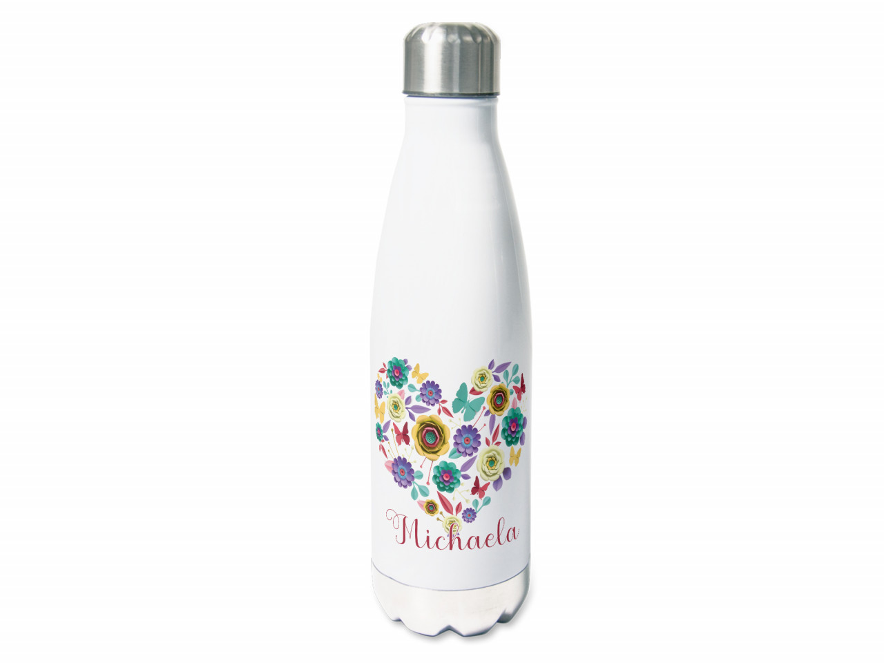 Thermosflasche mit Namen personalisiert Blumenherz